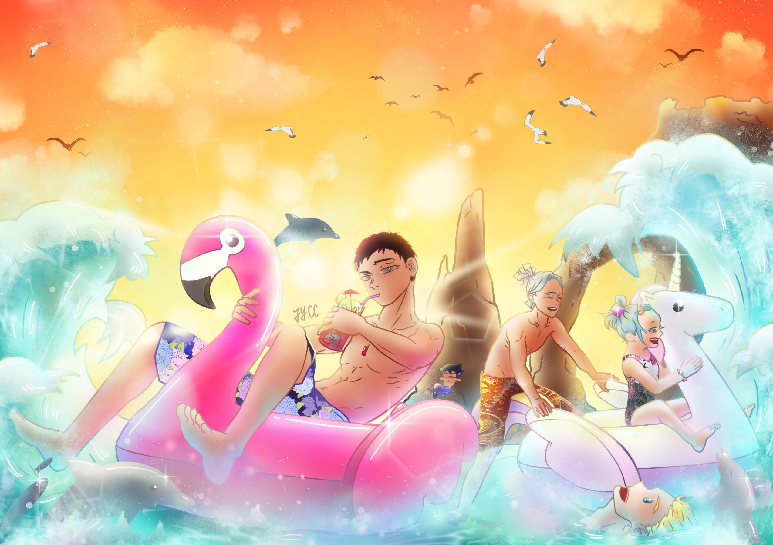 Enjoying the summer on swimming animals